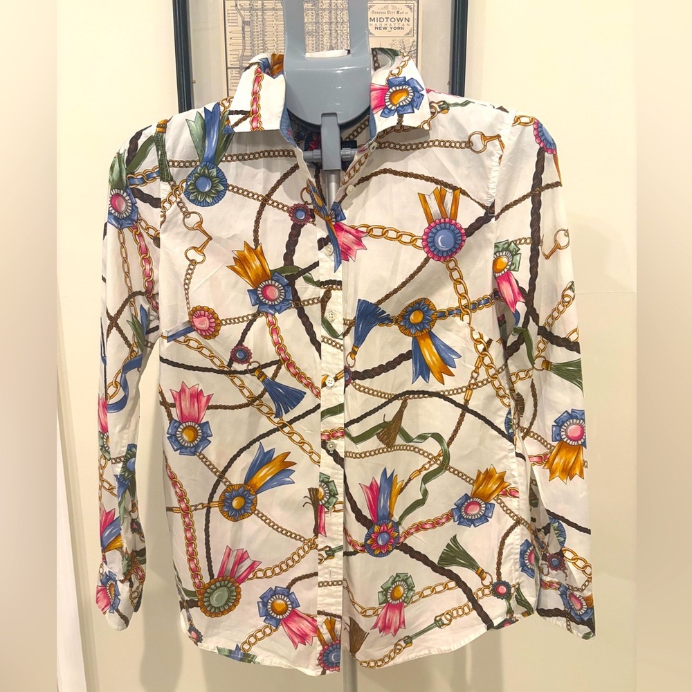 Talbots Equestrian Colorful Chain Print Button-down Shirt, Size XS